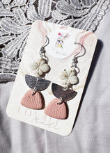 Load image into Gallery viewer, Gold Leaf Flower with Pink Latte Stone Dangles
