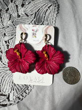 Load image into Gallery viewer, Red Hibiscus Hoop Post Dangles
