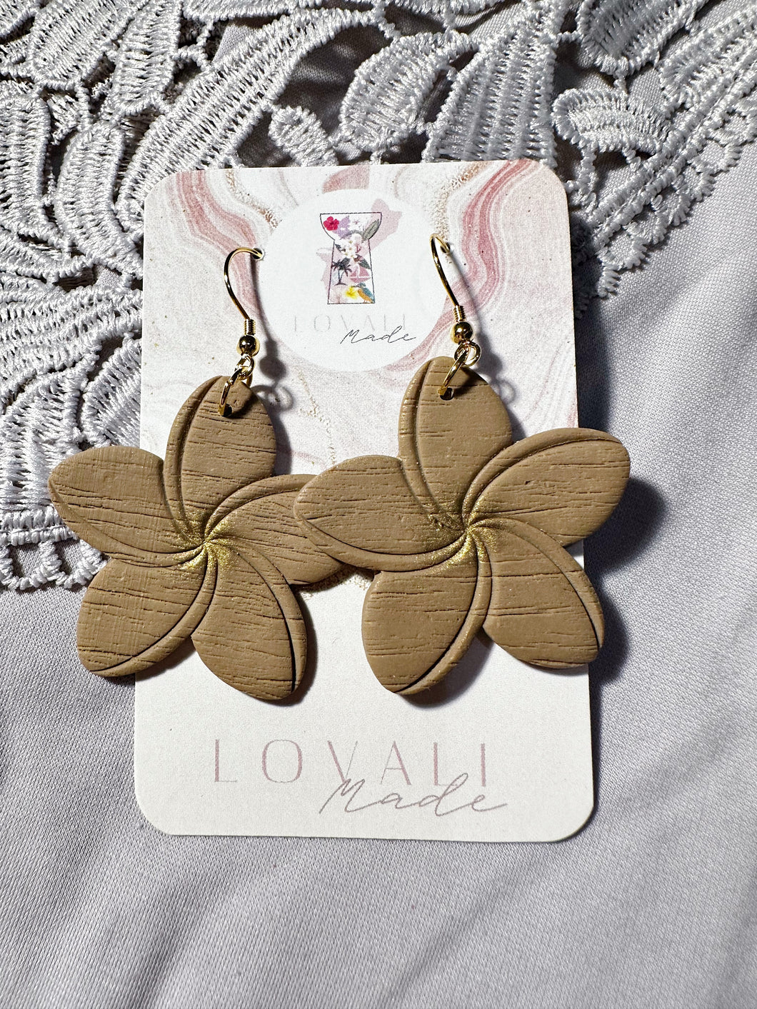 Golden Tan Plumeria Dangles