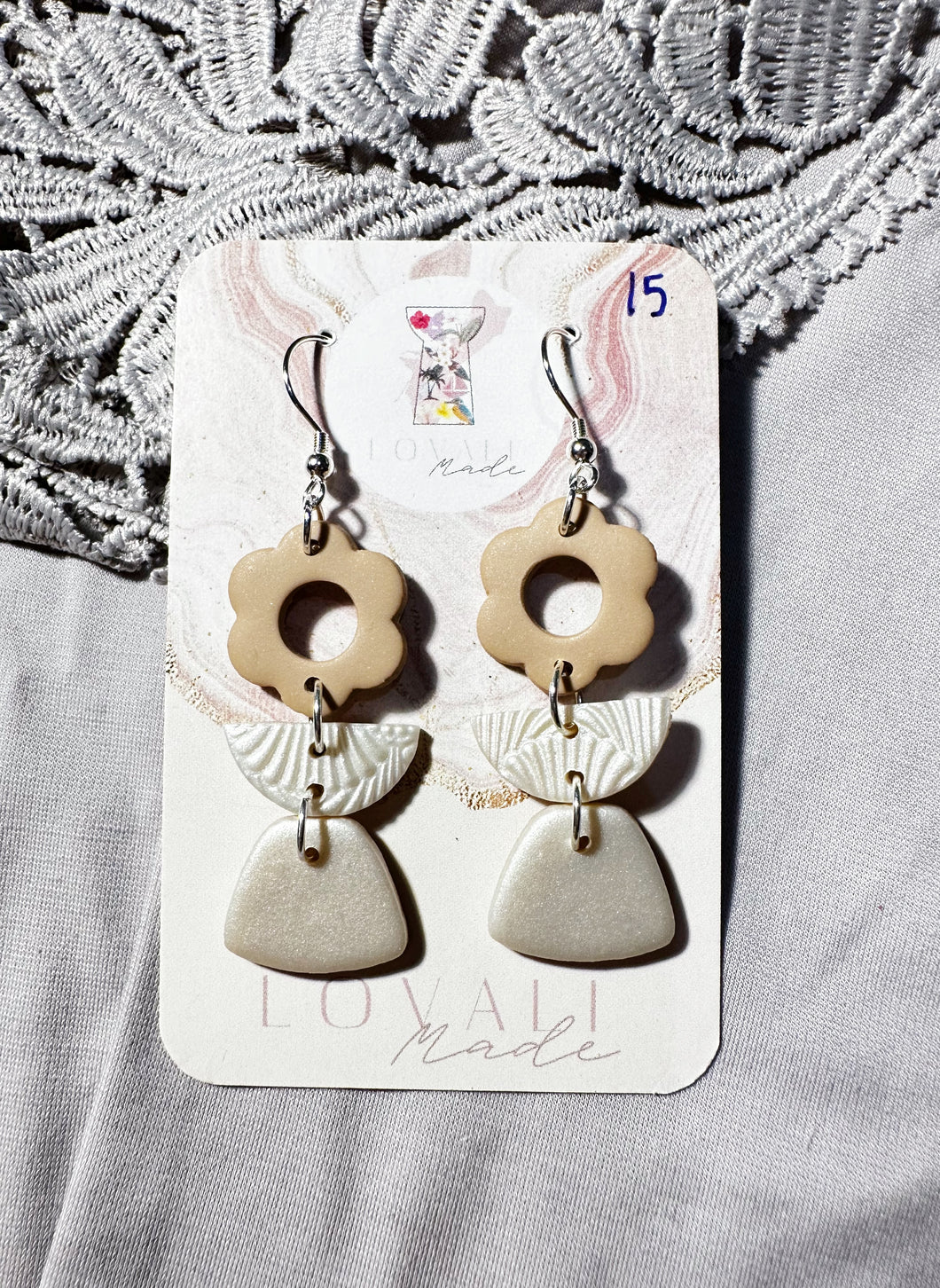 Tan Flower with Pearl Latte Stone Dangles