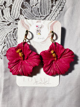 Load image into Gallery viewer, Red Hibiscus Hoop Post Dangles
