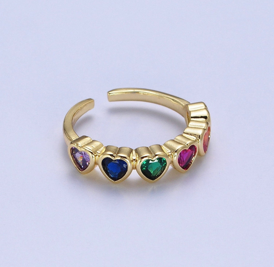 Rainbow Hearts Gemstone Ring